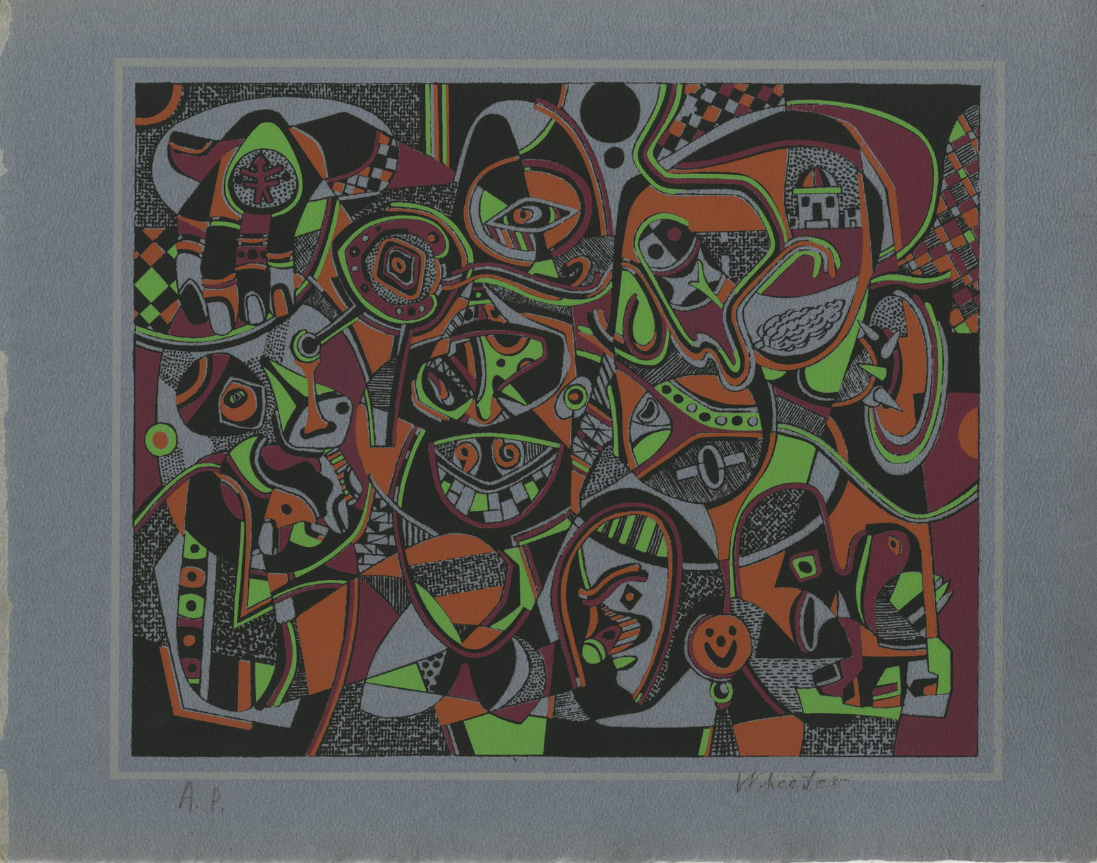 STEVE WHEELER - Big Shape - Original color silkscreen: Artist: Steve Wheeler (American, 1912 - 1992). Title: "Big Shape". Medium: Original color silkscreen. Date: 1947. Lot Note(s): Signed "Wheeler" in pencil, lower right. Annotated "A.P." in pen