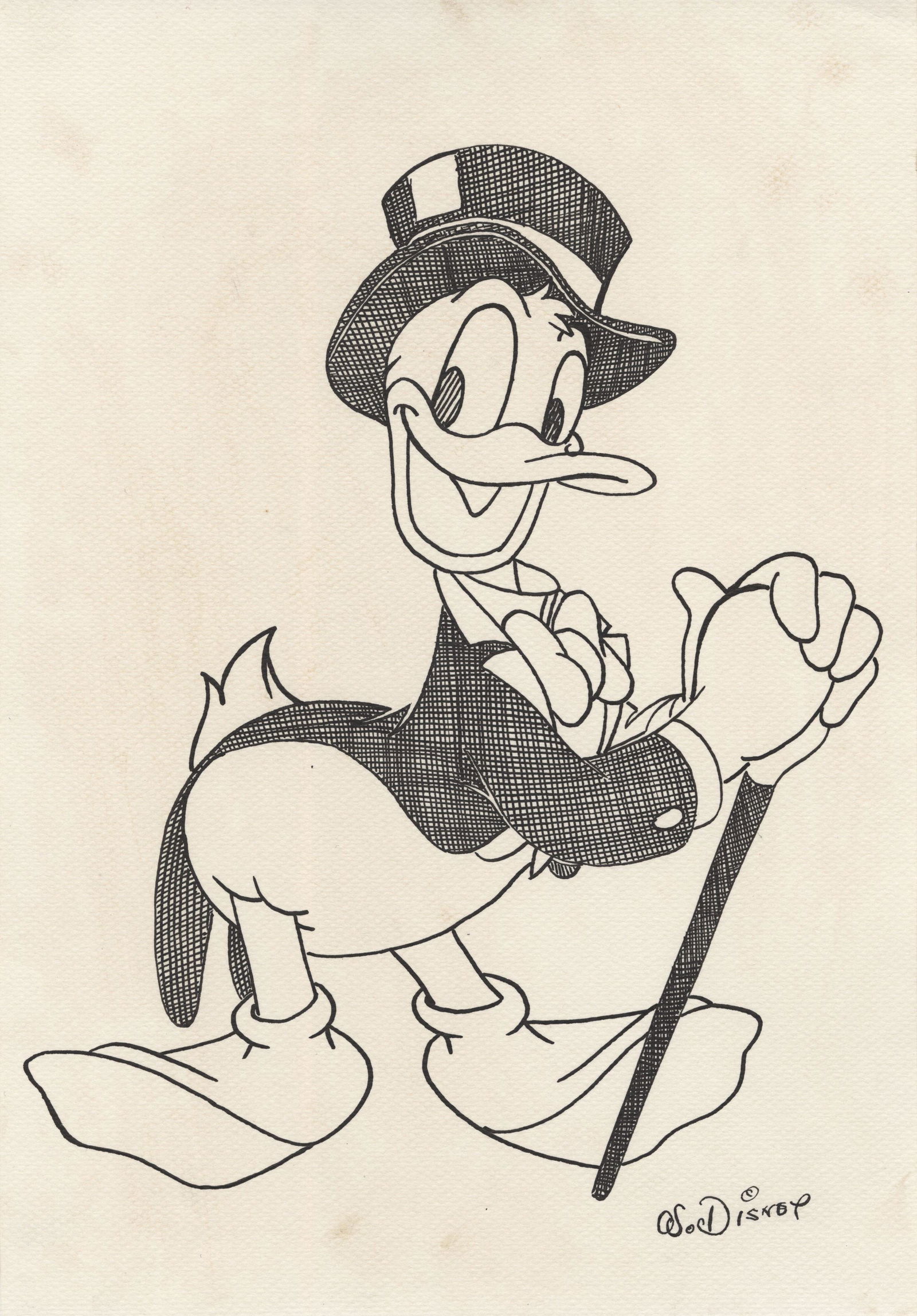 WALT DISNEY - Donald Duck with Top Hat - Pen & ink (1 of 1)