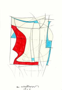 BEN NICHOLSON [par/imputée] - Composition 1966 - Blue &: Artist: Ben Nicholson [par/imputée] (English, 1894 - 1982). Title: "Composition 1966 - Blue & Red". Medium: Watercolor and ink drawing on paper. Date: Composed 1966. Dimensions: Overall size: