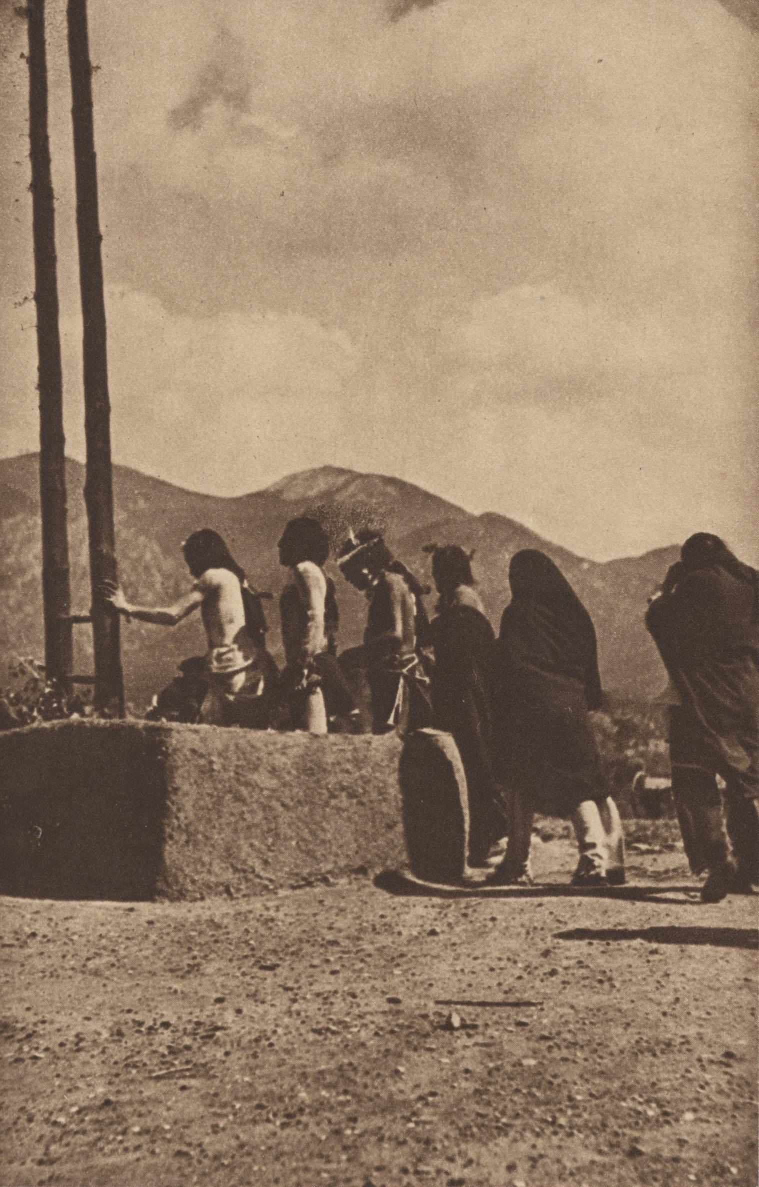 EDWARD S. CURTIS - Into the Kiva, Pueblo - Original: Artist: Edward S. Curtis (American, 1868 - 1952). Title: "Into the Kiva, Pueblo". Medium: Original vintage sepia toned photogravure. Date: Composed c1908. Printed 1909. Dimensions: Image size