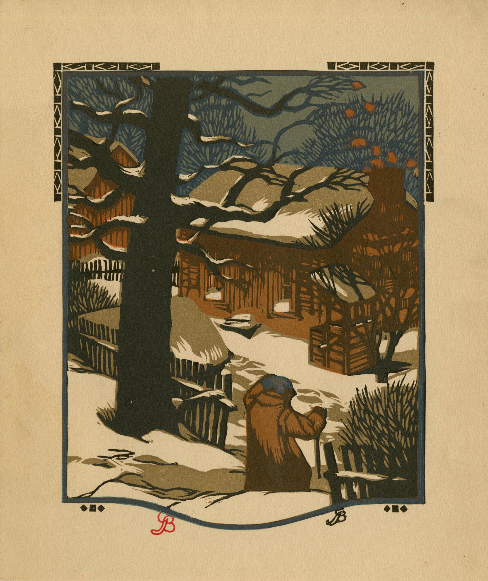 GUSTAVE BAUMANN - January - Original color woodcut (1 of 3)