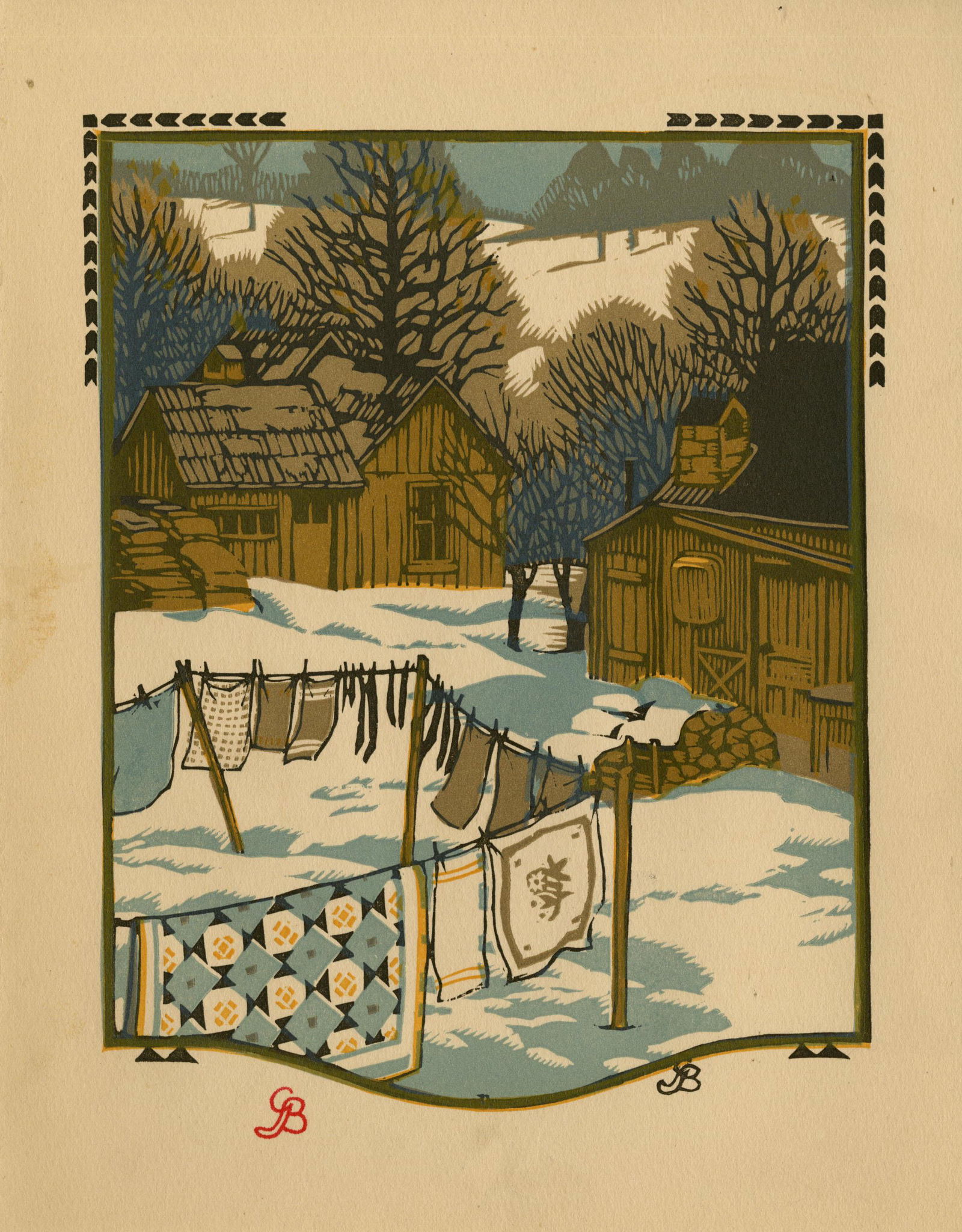 GUSTAVE BAUMANN - November - Original color woodcut (1 of 3)