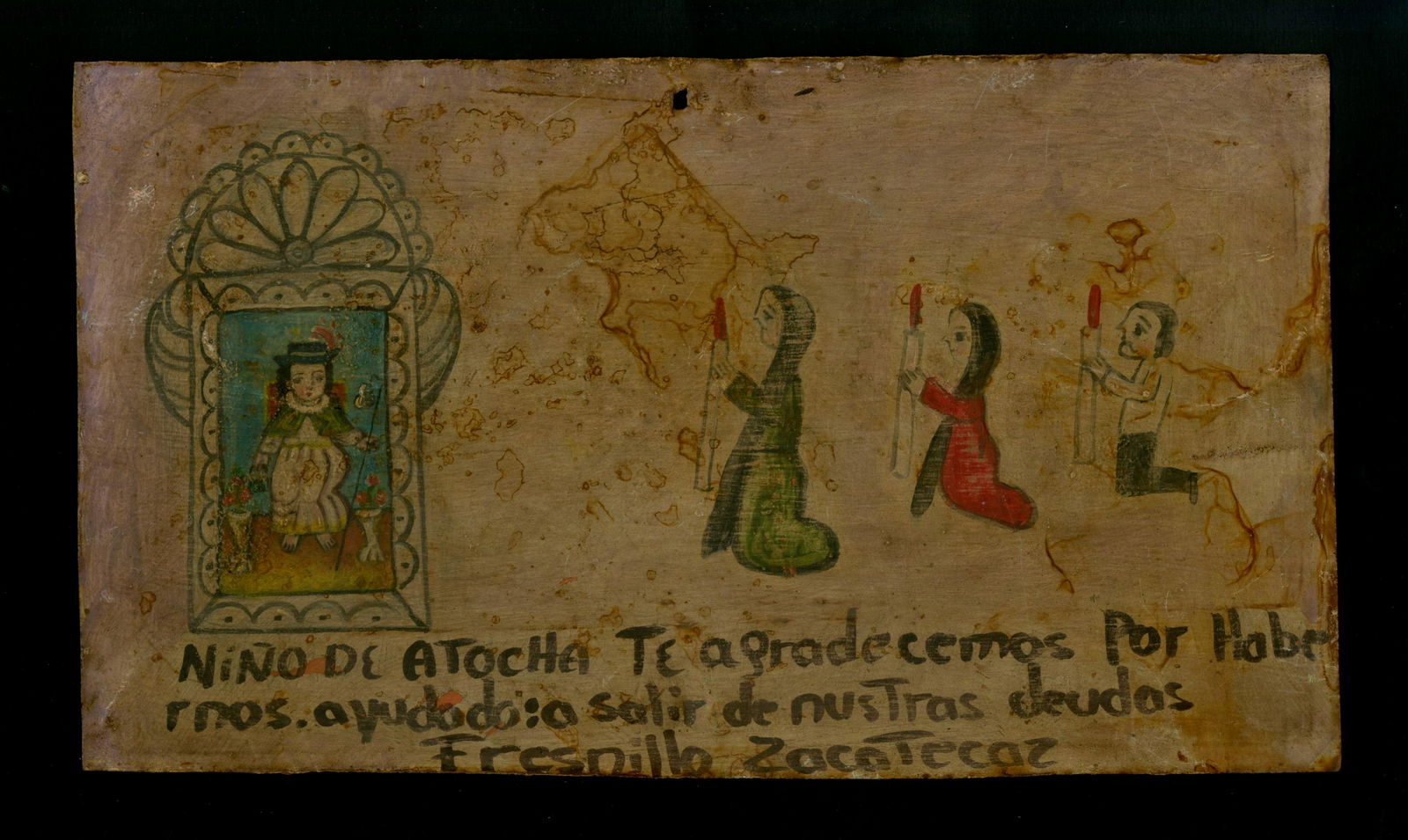 MEXICAN SCHOOL (EX-VOTO ARTIST) 20TH CENTURY - Vintage: Artist: Mexican School (Ex-Voto Artist) 20th Century. Title: "Vintage Ex-Voto/Retablo: Niño de Atocha". Medium: Oil on tin. Date: Composed c1940. Dimensions: Overall size: 8 3/