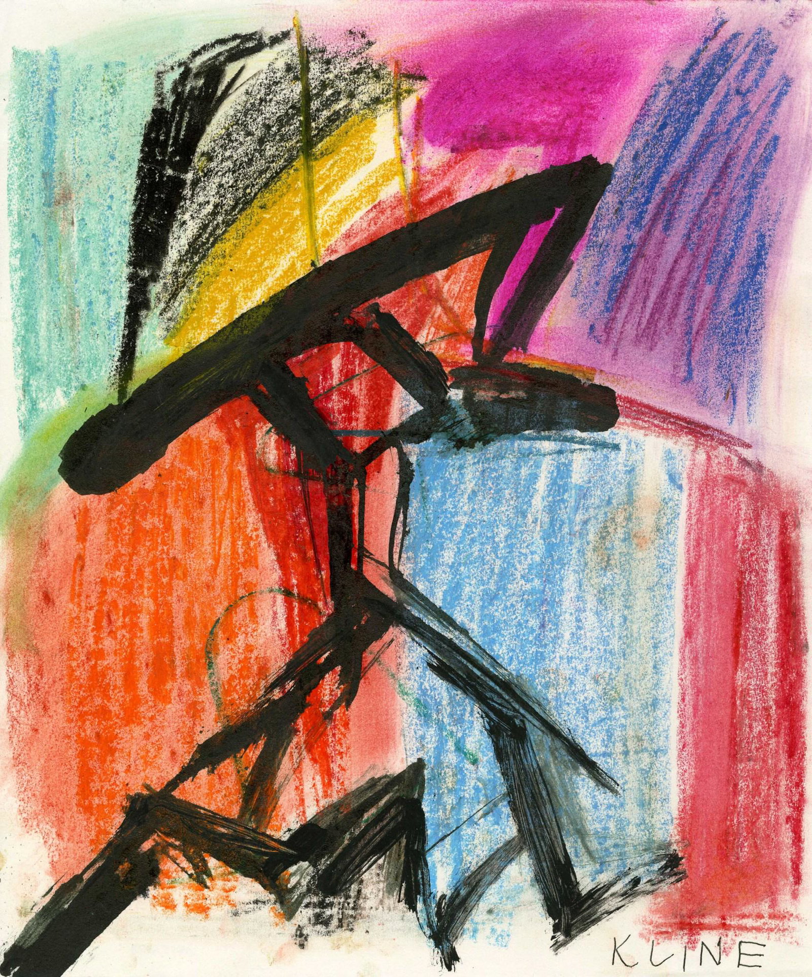 FRANZ JOSEF KLINE [d'apres] - Striding - Mixed: Artist: Franz Josef Kline [d'apres] (American, 1910-1962). Title: "Striding". Medium: Mixed media on paper. Date: Composed c1950s?. Dimensions: Image size: 14 x 11 5/8 in. (356 x