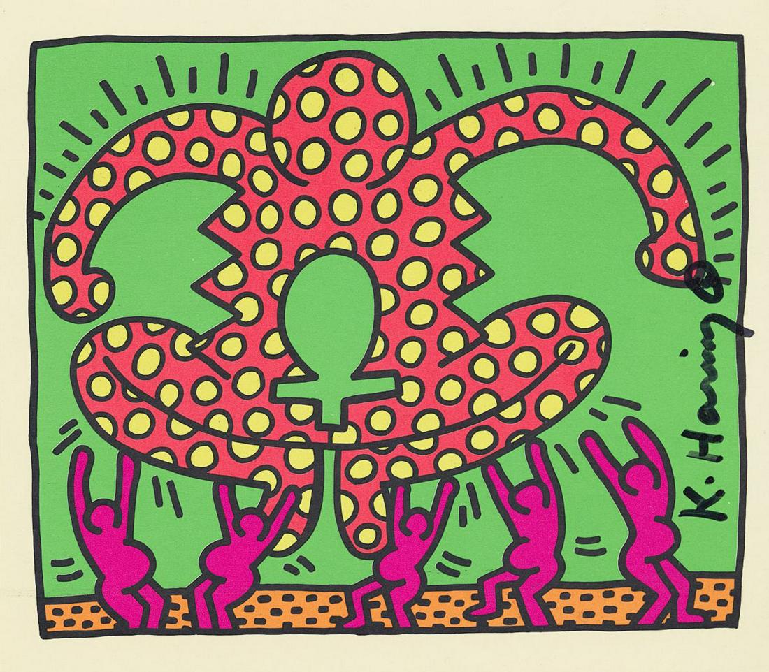 KEITH HARING - Fertility Suite #4 - Original offset: Artist: Keith Haring (American, 1958 - 1990). Title: "Fertility Suite #4". Medium: Original offset lithograph. Date: Composed 1983. Printed 1983. Dimensions: Overall size: 4 3/4 x 5 3