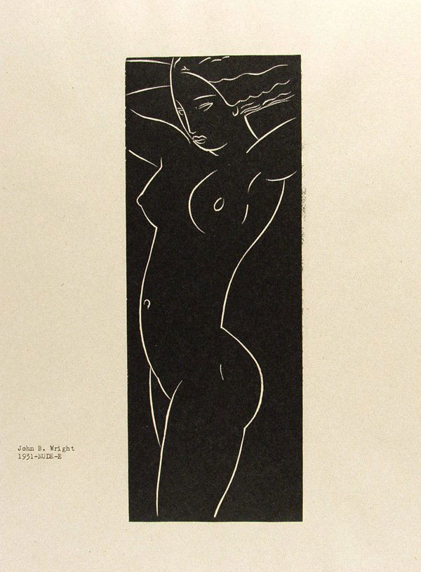 JOHN BUCKLAND-WRIGHT [AFTER] (New Zealander/Englis: John Buckland-Wright [After] (New Zealander/English, 1897 - 1954). "Nude E". Woodcut. 1931. Annotated in letters, lower left. 9 5/8 x 3 5/8 in. (244 x 92 mm). Sheet Size: 12 x 9 in. (305 x 229 mm).