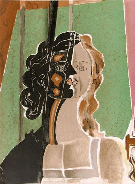 GEORGES BRAQUE (French) Color lithograph: Georges Braque (French, 1882 - 1963). "Figure". Color lithograph. 1939. 13 15/16 x 10 5/16 in. (354 x 262 mm). Sheet Size: 13 15/16 x 10 5/16 in. (354 x 262 mm). [20025]