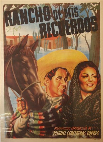LITOGRAFIA ARTISTICA (PUBLISHER) (Mexican) Origina: Litografia Artistica (publisher) (Mexican, 20th Century). "Rancho de mis Recuerdos I". Original color offset lithograph poster. c1950s. Publisher's mark, lower right. Full margins. 35 x 25 1/4 in. (88