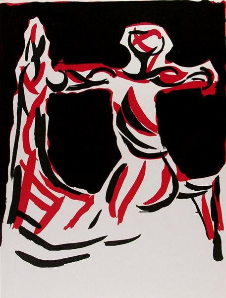 MARINO MARINI (Italian) Color lithograph: Marino Marini (Italian, 1901 - 1980). "Cavalier". Color lithograph. 1967. 11 x 9 1/2 in. (279 x 241 mm). Sheet Size: 12 1/4 x 9 1/2 in. (311 x 241 mm). [20018]