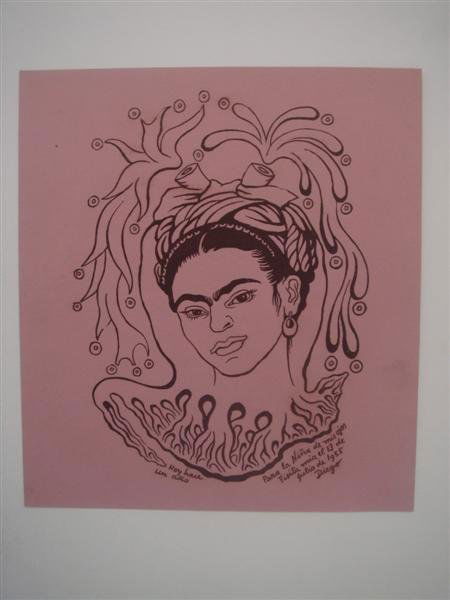 DIEGO RIVERA (Mexican) Original lithograph: Diego Rivera (Mexican, 1886 - 1957). "En Homenaje a Frida Kahlo". Original lithograph. 1955. Small edition?. Signed in the plate, lower right. Light purple laid paper. Full margins. 8 x 6 in. (203 x 1