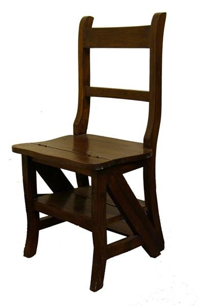 CONTINENTAL SCHOOL [20TH CENTURY] Furniture - Chai: Continental School [20th Century]. "Convertible Mahoghany Chair/Step Ladder Combination". Furniture - Chair. 35 in. (height) x 16 1/2 in. (width) x 14 in. (length). [21939]
