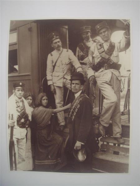 AUGUSTIN VICTOR CASASOLA (Mexican) Gelatin silver: Augustin Victor Casasola (Mexican, 1874 - 1938). "Civil Llevado en Leva por Ejerc. Federal [Mexico]". Gelatin silver print. c1910. Printed later from the original negative. Casasola Studios embossed b