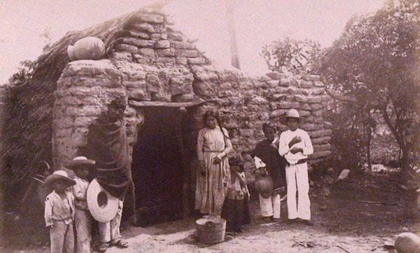 OTIS M. GOVE (American) Vintage albumen print: Otis M. Gove (American, 1851 - 1931). "Adobe Hut at Leon [Mexico]". Vintage albumen print. c1880. Printed 1880. Numbered 92 in negative. 4 3/8 x 7 1/8 in. (111 x 181 mm). [22965]