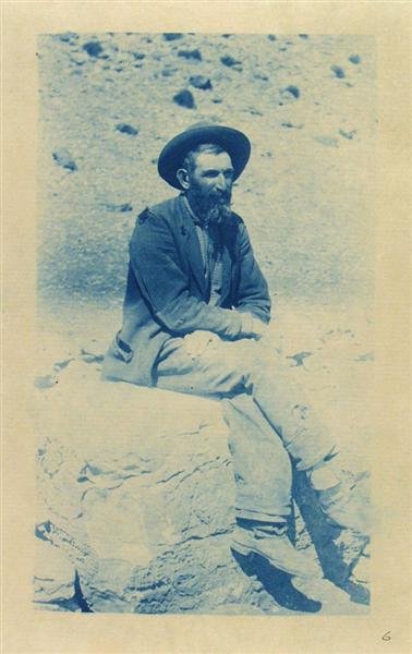CHARLES LUMMIS (American) Cyanotype: Charles Lummis (American, 1859 - 1928). "Seated Man". Cyanotype. 1890s. Printed 1890s. 7 3/8 x 4 1/4 in. (187 x 108 mm). Sheet Size: 8 3/4 x 5 9/16 in. (222 x 141 mm). [20834]