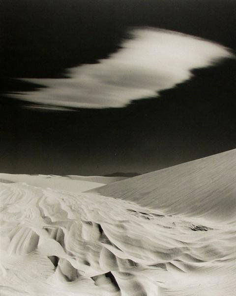 HARRY VROMAN (American) Vintage gelatin silver pr: Harry Vroman (American, 1889 - 1983). "Fast-Moving Cloud over Dunes". Vintage gelatin silver print. c1930s. Printed c1930s. Signed in ink and photographer's stamp on mount verso. 19 5/8 x 15 5/8 in. (