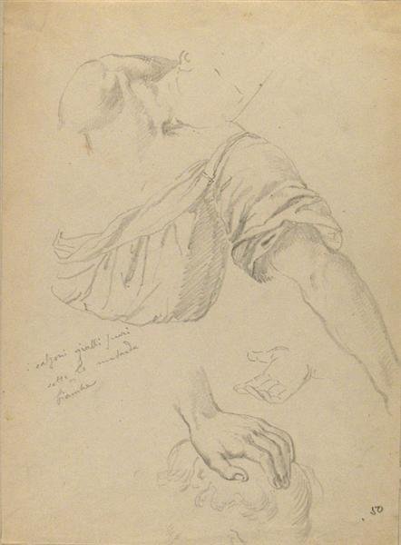 OLD MASTER SCHOOL [ANONYMOUS] Pencil on paper: Old Master School [Anonymous]. "Blessing". Pencil on paper. 18th century?. Annotated in Italian(?) in pencil on recto. 9 x 6 3/8 in. (229 x 162 mm). Sheet Size: 9 7/8 x 7 1/4 in. (251 x 184 mm). Mount
