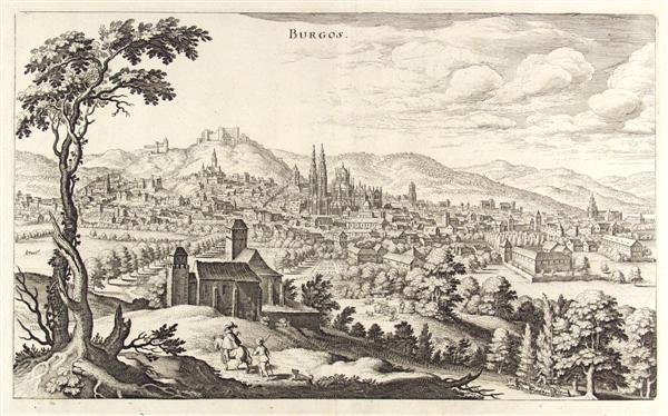 OLD MASTER SCHOOL [ANONYMOUS] Engraving: Old Master School [Anonymous]. "Burgos". Engraving. c1700?. Fine impression. 7 3/8 x 12 1/4 in. (187 x 311 mm). Sheet Size: 11 1/16 x 15 1/8 in. (281 x 384 mm). [19041]