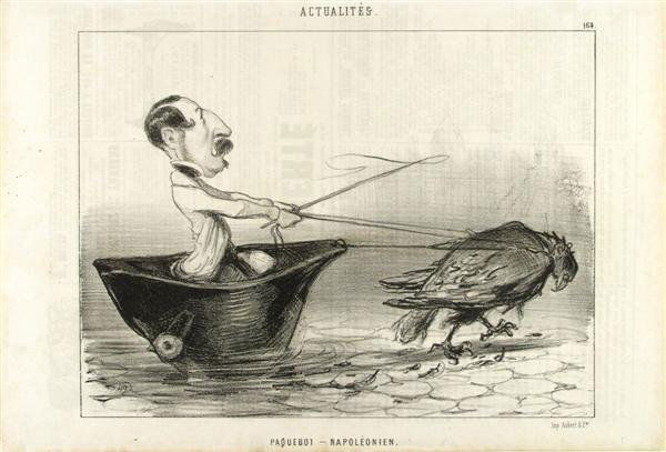 HONORE DAUMIER (French) Lithograph: Honore Daumier (French, 1808 - 1879). "Actualites". Lithograph. c1850. 9 1/16 x 11 1/8 in. (230 x 283 mm). Sheet Size: 9 13/16 x 14 3/8 in. (249 x 365 mm). Printed in Le Charivari by Aubert & Cie. [18