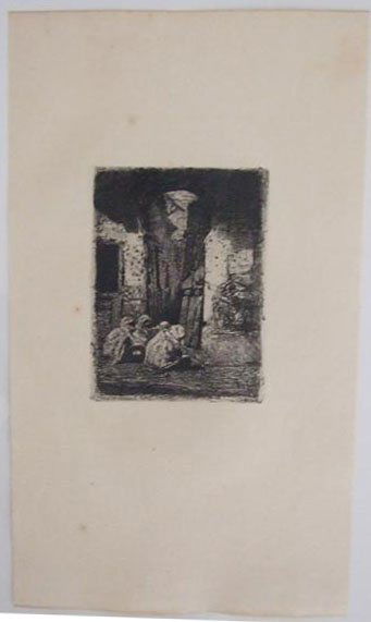MARIANO MARSAL FORTUNY (Spanish/Italian) Etching: Mariano Marsal Fortuny (Spanish/Italian, 1838 - 1874). "Tanger (Arabes Assis)". Etching. From the first published edition in 1875 by A. Durand,. Signed in the plate. Wide margins. Very good impression
