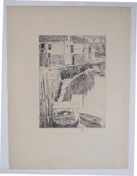 CHILDE HASSAM (American) Etching and Drypoint: Childe Hassam (American, 1859 - 1935). "Cos Cob". Etching and Drypoint. 1915. Edition of 400. Signed in pencil. Full margins. Very good impression. 6 7/8 x 4 15/16 in. (175 x 125 mm). Very fine condit