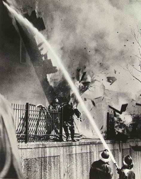 MORRIS BERMAN (American) Gelatin silver print: Morris Berman (American, 1910 - 2002). "Dodging Death". Gelatin silver print. 1960s. Printed 1960s. Signed, titled, annotated and estate stamped, verso. 13 1/2 x 10 3/4 in. (343 x 273 mm). Provenance: