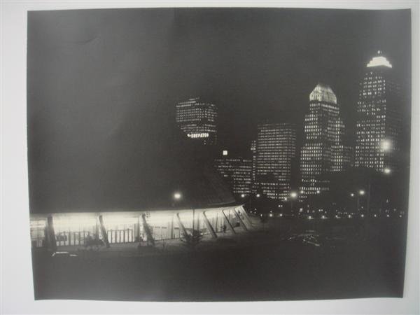 MORRIS BERMAN (American) Vintage gelatin silver pr: Morris Berman (American, 1910 - 2002). "Night Pilars". Vintage gelatin silver print. 1964. Printed 1964. Signature and estate stamps, verso. 10 1/2 x 13 3/8 in. (267 x 340 mm). Provenance: Estate of t