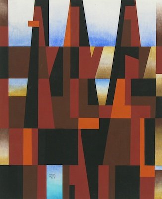 CARLOS MERIDA (Guatemalan/Mexican) Gouache: Carlos Merida (Guatemalan/Mexican, 1891-1984). "Cinco Torres". Gouache. 1967. Signed and dated, lower center. Arches watermarked paper. 22 7/8 x 18 3/4 in. Provenance: Ex-collection Dr. Augusto Lodi,