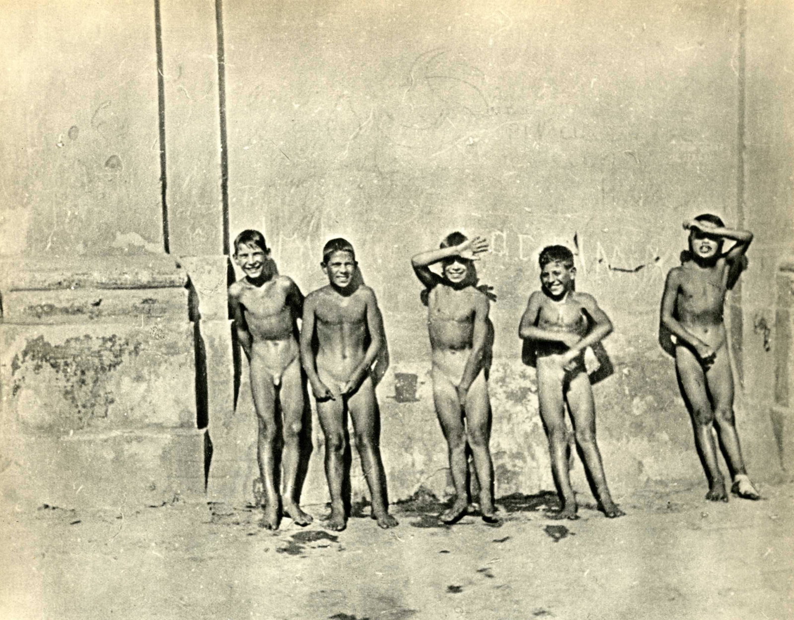 HENRI CARTIER-BRESSON - Five Naked Boys - Original: Artist: Henri Cartier-Bresson (French, 1908 - 2004). Title: "Five Naked Boys". Medium: Original vintage photogravure. Date: Composed c1933. Printed 1933. Dimensions: Image size: 7 x 9 1/16 in