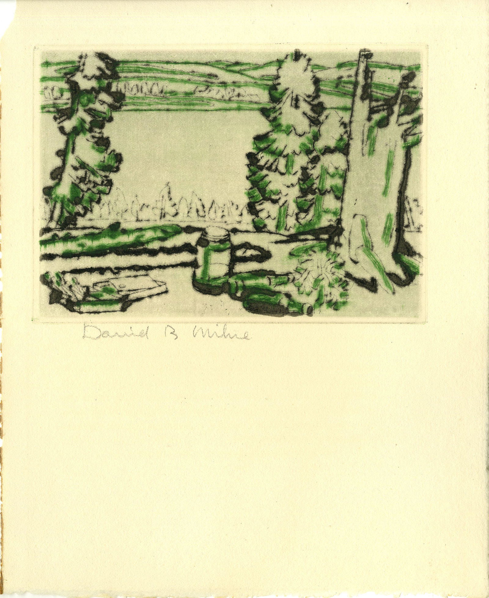 DAVID B. MILNE - Painting Place/Hilltop - Color: Artist: David B. Milne (Canadian, 1882 - 1953). Title: "Painting Place/Hilltop". Medium: Color drypoint. Date: Composed 1931. Dimensions: Overall size: 10 3/8 x 8 7/16 in. (264 x 214 mm).
