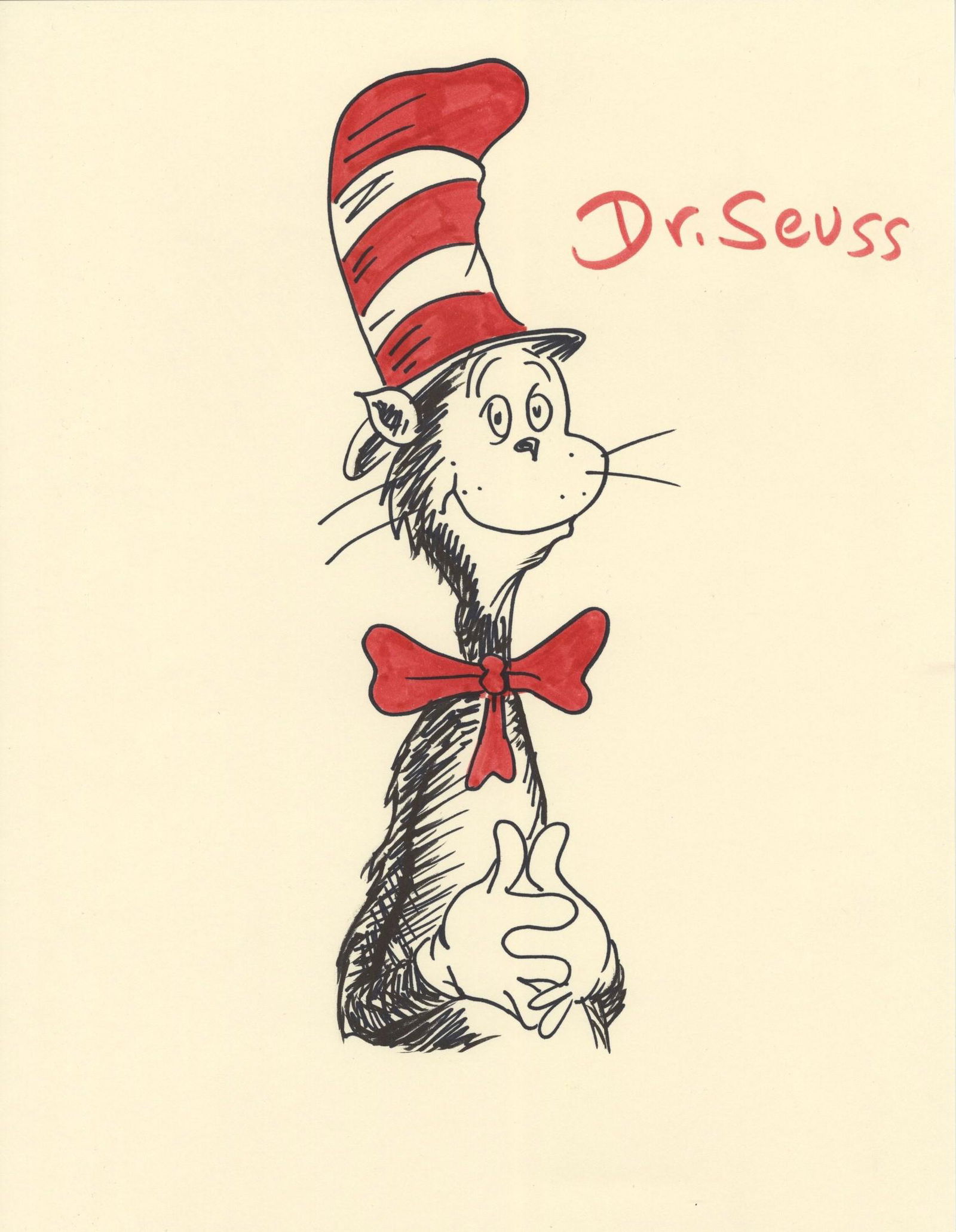 THEODOR SEUSS GEISEL [DR. SEUSS] - The Cat in the Hat -: Artist: Theodor Seuss Geisel [Dr. Seuss] (American, 1904-1991). Title: "The Cat in the Hat [c1982]". Medium: Felt-tip pen and colored marker on paper. Date: Composed c1982. Dimensions: Overal