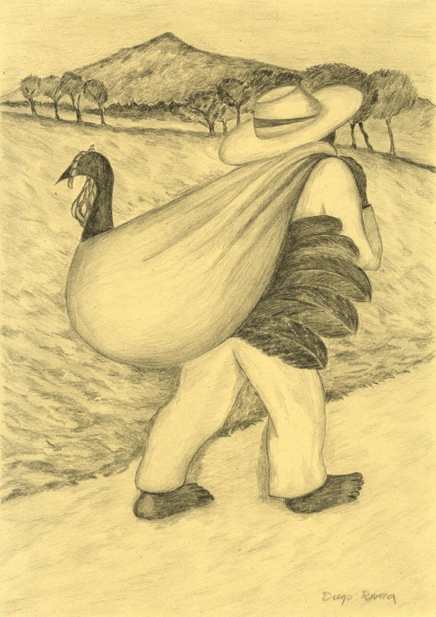 DIEGO RIVERA - Campesino Cargando un Guajolote - Pencil (1 of 1)