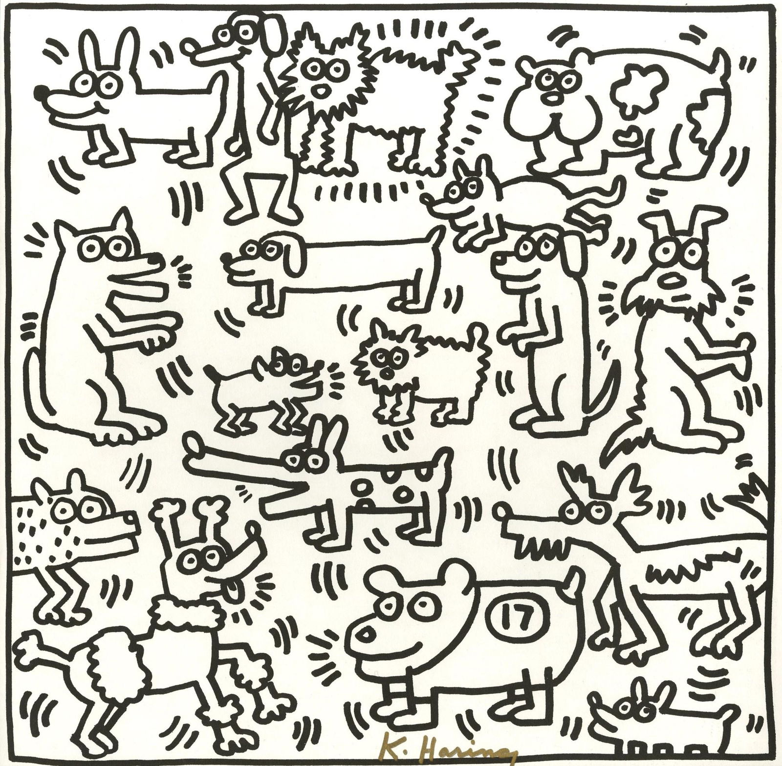 KEITH HARING - Seventeen Dogs - Lithograph (1 of 1)