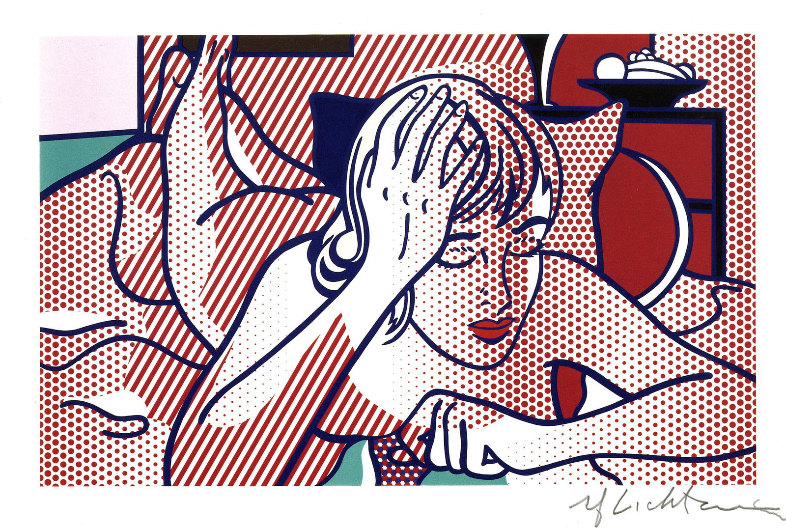 ROY LICHTENSTEIN - Thinking Nude, State I - Color: Artist: Roy Lichtenstein (American, 1923-1997). Title: "Thinking Nude, State I". Medium: Color relief print. Date: Composed 1994. Printed in 1994. Dimensions: Overall size: 6 3/8 x 9 7/16 in.