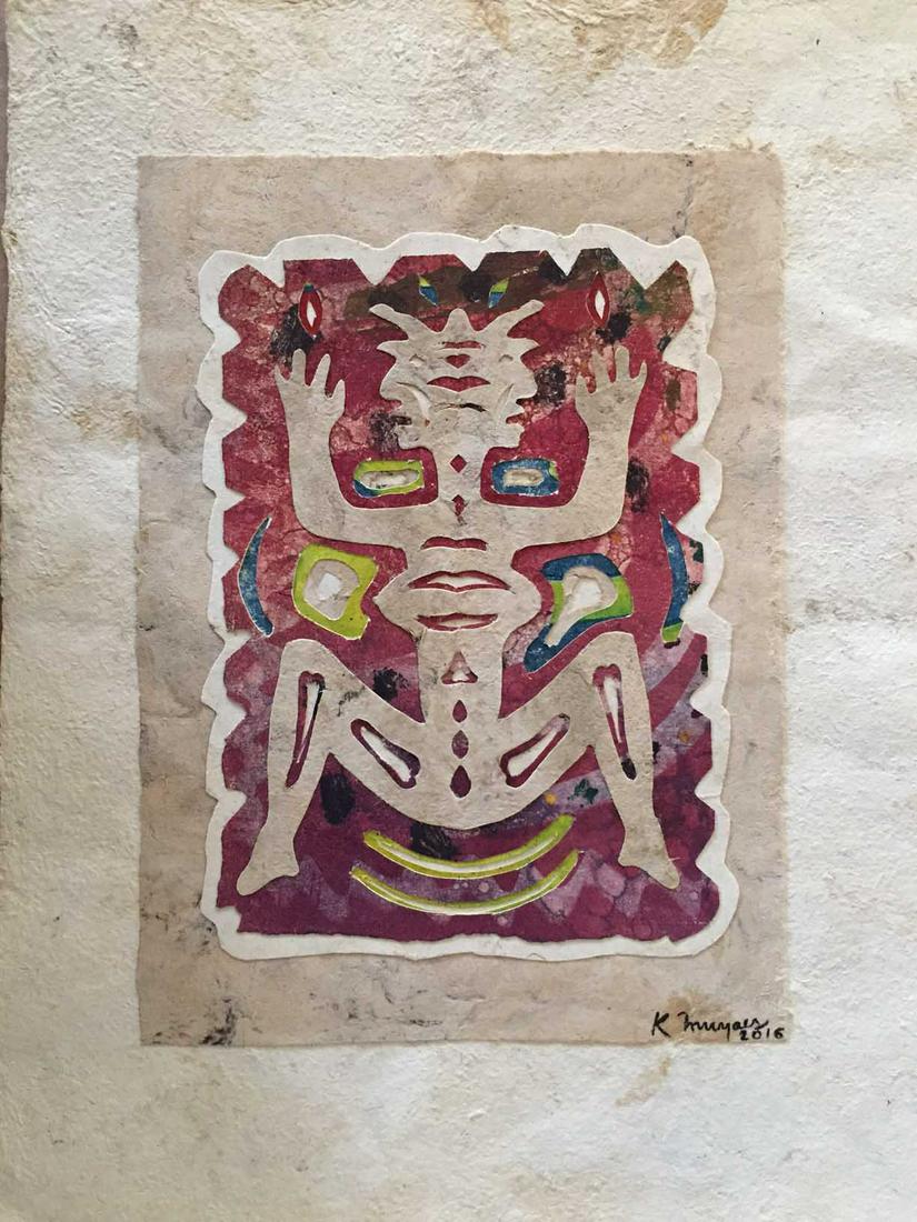 KARIMA MUYAES - Fertility - Collage with handmade amate: Artist: Karima Muyaes (Mexican, b.1960). Title: "Fertility". Medium: Collage with handmade amate (Mexican bark) paper. Date: Composed 2016. Dimensions: Overall size: 15 1/2 x 11 3/4 in. (394