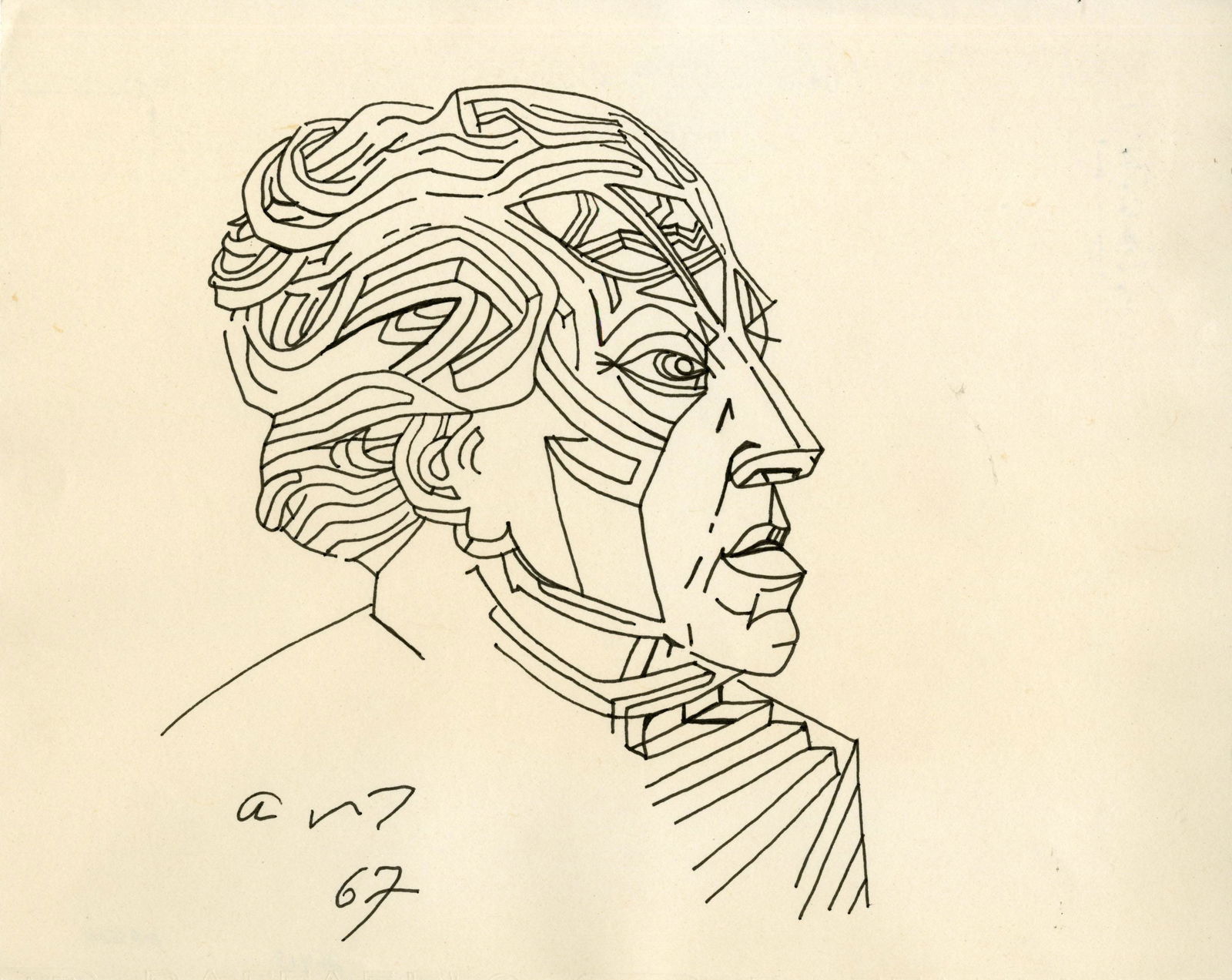 ANDRE MASSON [d'apres] - Portrait d'Andre Breton - Pen: Artist: Andre Masson [d'apres] (French, 1896 - 1987). Title: "Portrait d'Andre Breton". Medium: Pen and ink drawing. Date: Composed 1967. Dimensions: Overall size: 8 3/4 x 11 in. (222 x 279 m