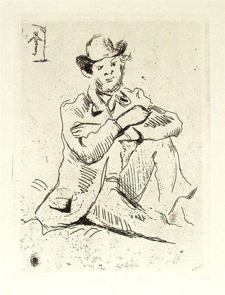 PAUL CEZANNE (French) Etching: Paul Cezanne (French, 1839 - 1906). "Guillaumin au Pendu". Etching. 1873. Full margins (deckle edges). Very good impression. 5 7/8 x 4 1/4 in. (149 x 108 mm). [Cherpin 2]. [3460]