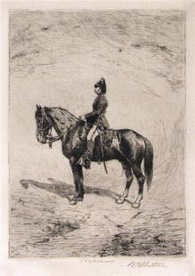 WILLIAM HENRY SHELTON (American) Etching: William Henry Shelton (American, 1840-1932). "Soldier on Horseback". Etching. c1885. Signed in plate, lower right. Full margins. Fine impression. 7 3/4 x 5 5/8 in. (197 x 143 mm). Sheet Size: 11 3/8