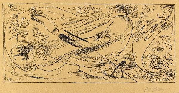 RUDOLF BAUER (German) Lithograph: Rudolf Bauer (German, 1881 - 1953). "Non-Objective Composition [No. 08]". Lithograph. c1910s. Small edition?. Signed in pencil and in the stone, lower right. Fine impression. 5 1/4 x 11 3/8 in. (133 x