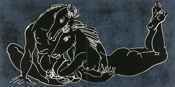 HANS ERNI (Swiss) Color lithograph: Hans Erni (Swiss, b.1909). "Lithograph from "Chevaux" (XVI)". Color lithograph. 1966. Edition of 450. Rives BFK paper. Fine impression. 6 1/8 x 12 1/8 in. (156 x 308 mm). Sheet Size: 8 1/8 x 16 1/8 in