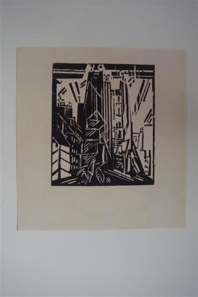 LYONEL FEININGER (German/American) Woodcut: Lyonel Feininger (German/American, 1871 - 1956). "Rue St. Jacques, Paris". Woodcut. 1918-19. Cream wove paper. Wide margins. Fine impression. 5 1/4 x 4 1/2 in. (133 x 114 mm). Fine condition. [23504]