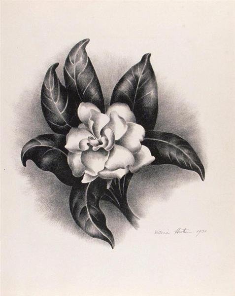 VICTORIA EBBELS HUTSON HUNTLEY (American) Lithogra: Victoria Ebbels Hutson Huntley (American, 1900 - 1971). "Magnolia". Lithograph. 1931. Signed and dated in pencil, lower right. Fine impression. 7 3/8 x 7 in. (187 x 178 mm). Sheet Size: 10 7/16 x 8 3/