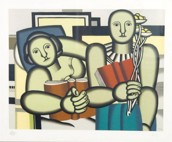FERNAND LEGER (French) Original color lithograph: Fernand Leger (French, 1881 - 1955). "La Lecture". Original color lithograph. 1953. Numbered in pencil (120/300), lower left. Signed in pencil (facsimile) and in the plate, lower right. Cream wove wat