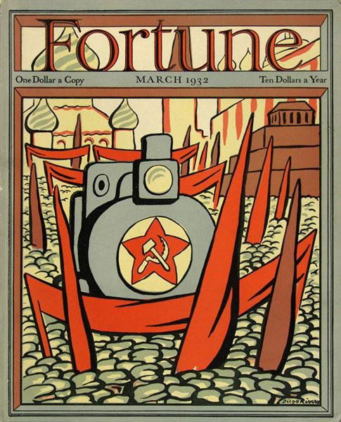 DIEGO RIVERA (Mexican) Original color lithograph: Diego Rivera (Mexican, 1886 - 1957). "Fortune Magazine Cover for March 1932". Original color lithograph. 1932. Signed in the stone. 13 5/8 x 10 3/4 in. (346 x 273 mm). This is not an offset lithograph