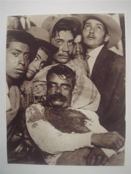 AUGUSTIN VICTOR CASASOLA (Mexican) Gelatin silver : Augustin Victor Casasola (Mexican, 1874 - 1938). "Emiliano Zapata Asesinado en Chinameca, Morelos [Mexico]". Gelatin silver print. 1919. Printed later from the original negative. Casasola Studios embo