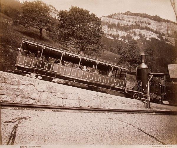 GIORGIO SOMMER (Italian) Vintage albumen print: Giorgio Sommer (Italian, 1834 - 1914). "Railroad on Rigi". Vintage albumen print. c1880s. Printed c1880s. "12871 RIGIBAHN" and "G. Sommer - Napoli" in lower margin in the negative. 7 13/16 x 10 1/16 i