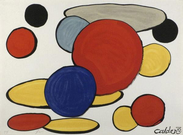ALEXANDER CALDER (American) Original color lithogra: Alexander Calder (American, 1898 - 1976). "Red Sphere and Forms". Original color lithograph. 1975. Signed in pencil with the initials and annotated "TP" lower left. Wove paper. Full margins. Very good