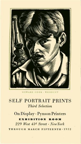 HOWARD COOK (American) Wood engraving: Howard Cook (American, 1901 - 1980). "Self-Portrait". Wood engraving. 1931. Cream paper. Full margins. Fine impression. 3 7/8 x 2 15/16 in. (98 x 75 mm). Fine condition. Much more rare than the editio