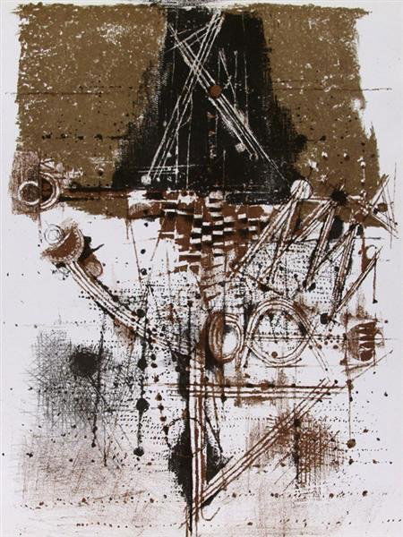 JOHNNY FRIEDLAENDER (German) Color lithograph: Johnny Friedlaender (German, 1912 - 1992). "Oiseaux". Color lithograph. 1973. 12 1/4 x 9 3/8 in. (311 x 238 mm). Printed by Mourlot. [20784]