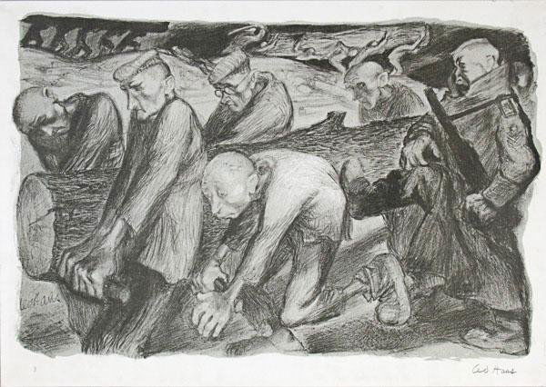 LEO HAAS (Czech) Original color (tinted) lithograp: Leo Haas (Czech, 1901-1983). "Bis in den Tod". Original color (tinted) lithograph. 1947. Plate numbered in lower left margin. Edition size unknown, presumed very small. Signed in pencil, lower right.