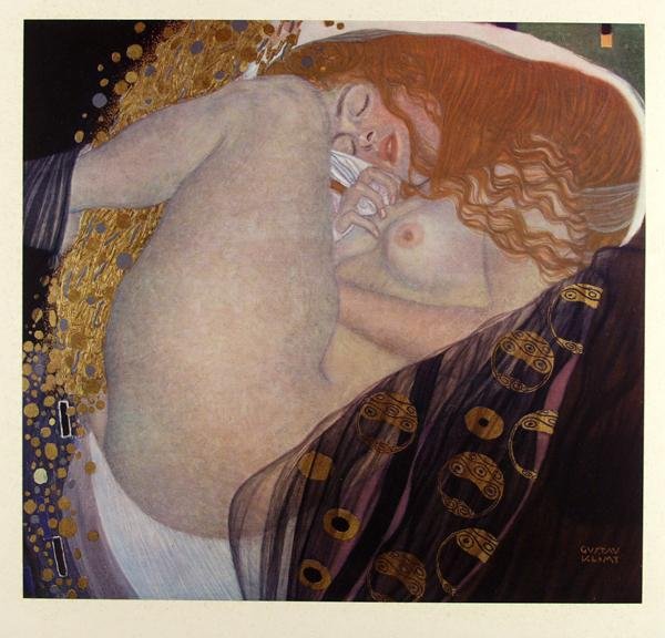 GUSTAV KLIMT (Austrian) Original multi-color collo: Gustav Klimt (Austrian, 1862 - 1918). "Danae [Danae] [From: Das Werk Gustav Klimts]". Original multi-color collotype, employing 16 unique color components and using multiple layers of metallic inks, i